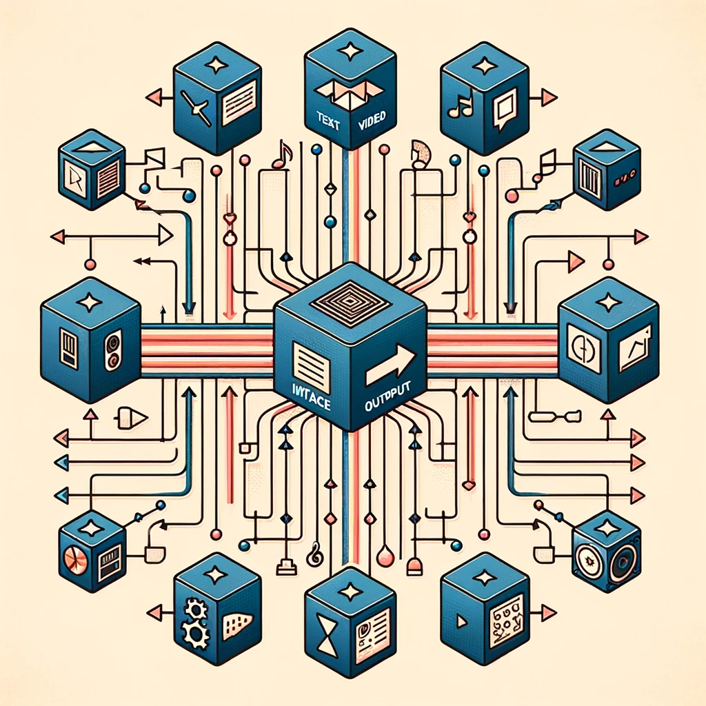 Illustrating a lot of different input and output of a generative AI.